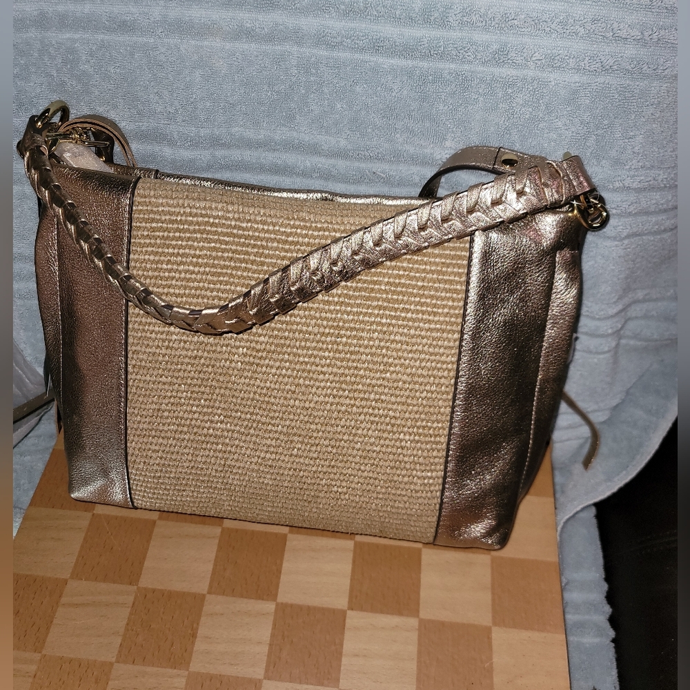 Aimee Kestenberg Gold Woven & Metallic Shoulder Bag